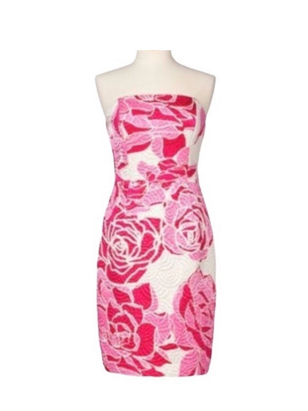 Lilly Pulitzer Strapless Silk Blend Sheath Dress Brocade Jacquard Size 8 Pink